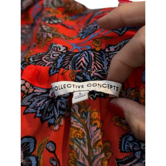 Collective Concepts Women's Red Floral Keyhole Halter Neck Tank Top Size Large - Picture 8 of 9